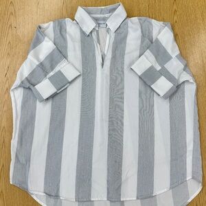 Allison Izu 100% Organic Cotton Black and White Striped Collared Top Size M/L